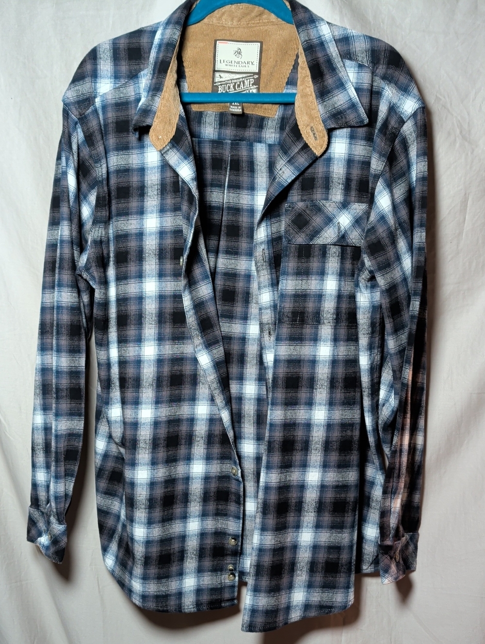 Legendary Cotton Whitetails Men's Blue and Black Plaid Button-Down Shirt